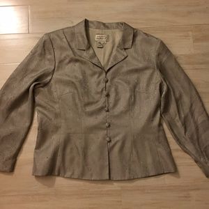 ADRIANNA PAPELL Silver Silk Pearl Jacket 14